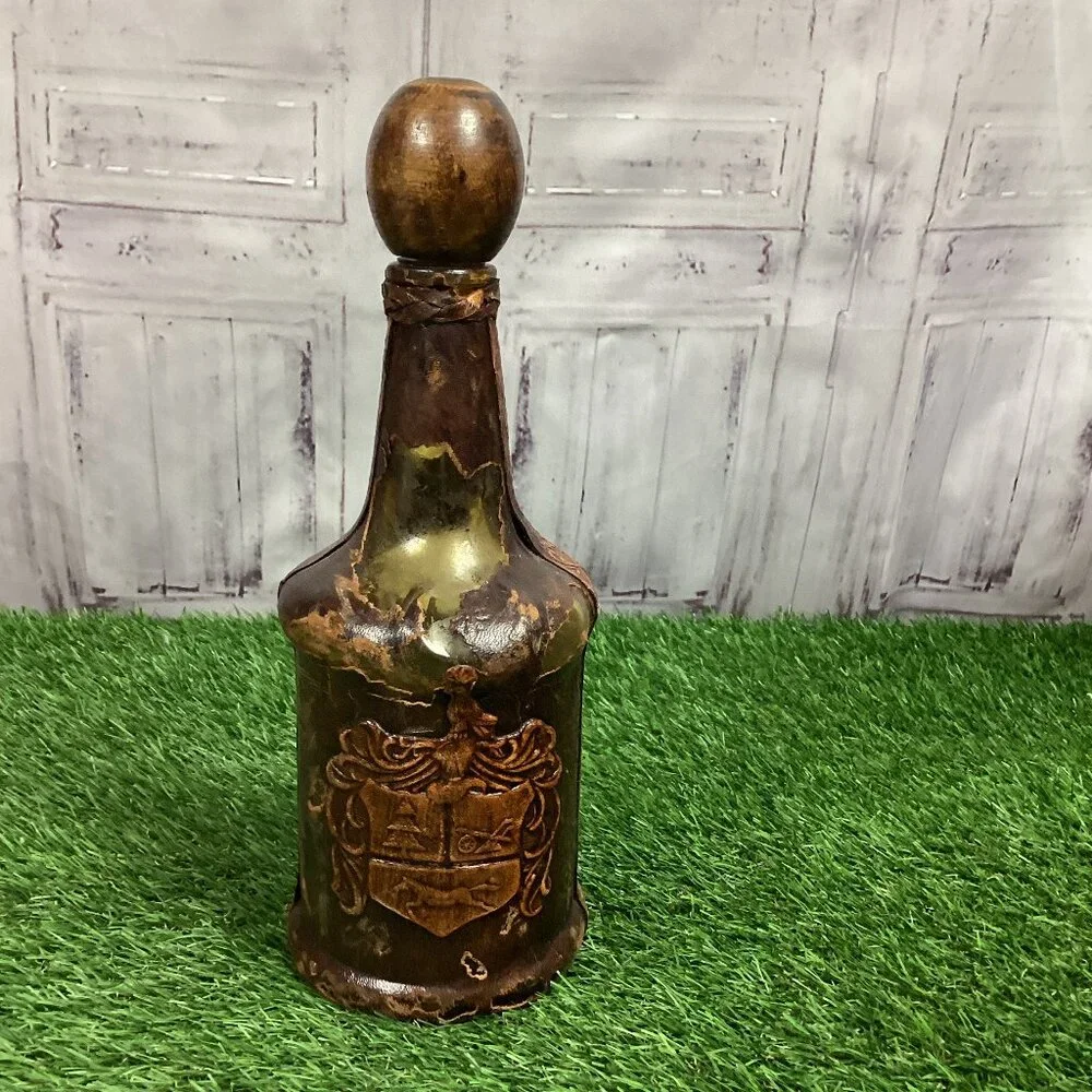 Vintage Leather Wrapped Wine Bottle Italy